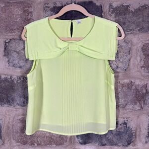 I LOVE‎ H81 Women's Sleeveless Bow Blouse Top Pleated Front Yellow Medium